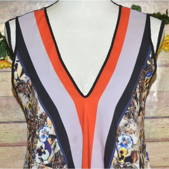 Clover Canyon Top Women's S Chiffon Multicolor Mixed Print Blouse Sleeveless - Picture 2 of 9